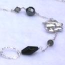 44" Onyx, Hematite, Austrian Crystal, Freshwater Pearl, Sterling Silver